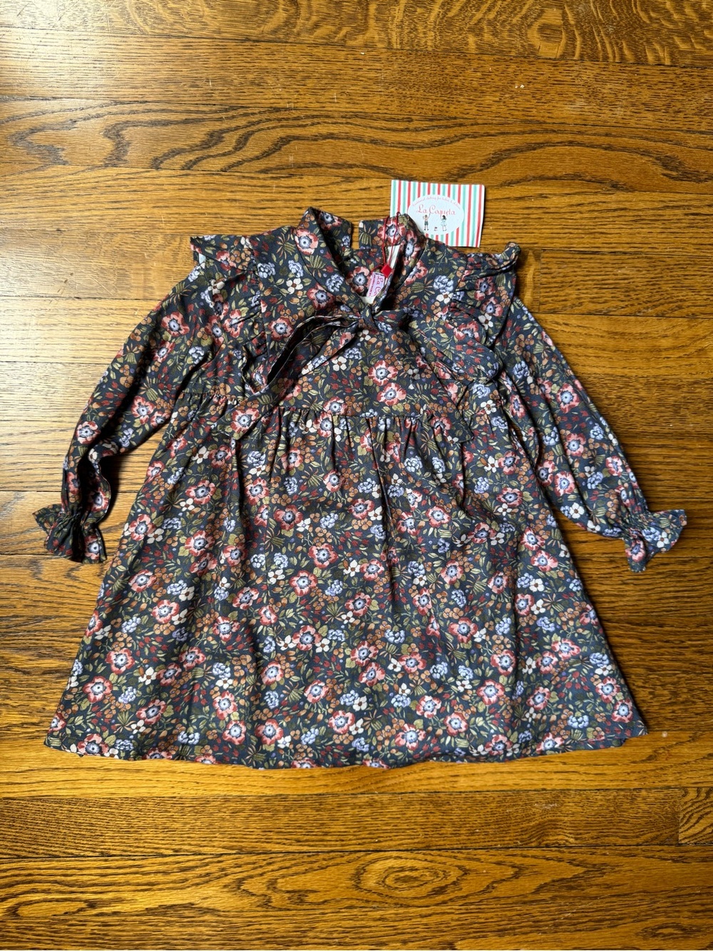New with Tags -La Coqueta Girls Floral Bow Neck Long Sleeve Dress